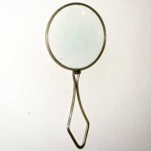 Antique magnifying glass with folding handle circa 1930, nickel alloy frame, 2-inch lens, shown extended and folded