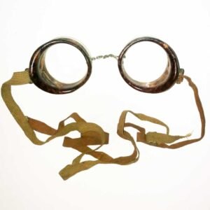 American Optical Duralite welder's goggles 1940s brown Bakelite frame with clear lenses and original strap, rare excellent condition antique industrial safety eyewear steampunk
