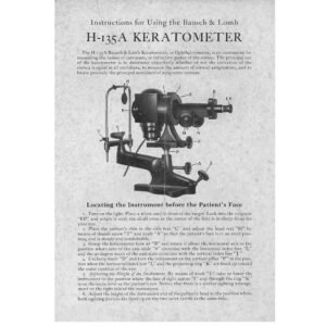 Bausch & Lomb Model H-135A keratometer instruction manual 1928, rare antique ophthalmic instrument documentation PDF