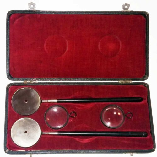 Liebreich Military Ophthalmoscopes1910. Includes 2 condensing lenses.