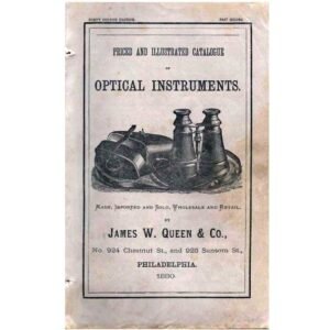 Cover page of the James W. Queen & Co optical catalogue 1880 PDF reprint, rare illustrated price catalogue of optical and ophthalmic instruments from Philadelphia