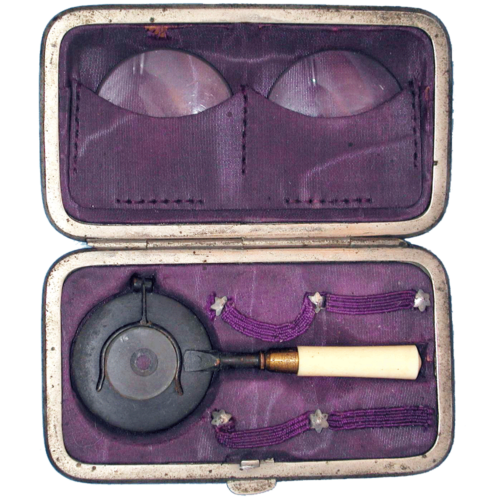 Miniature Liebreich Ophthalmoscope in Case with two Condensing lenses