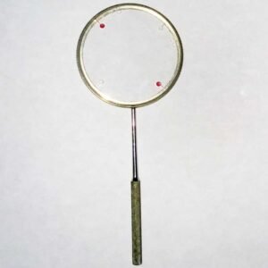 Antique Jackson's crossed cylinder ±0.25 diopters with stainless steel frame and knurled handle, red and white etched axis markings, classic optometric astigmatism refraction instrument