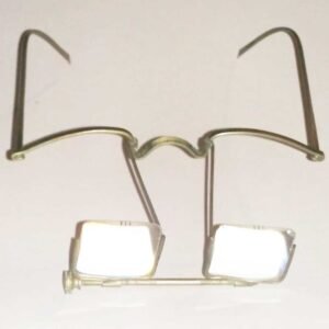 Beebe binocular loupe 1890-1910 antique magnifying spectacles with adjustable pupillary distance screw mechanism and 8 diopter spherical lenses