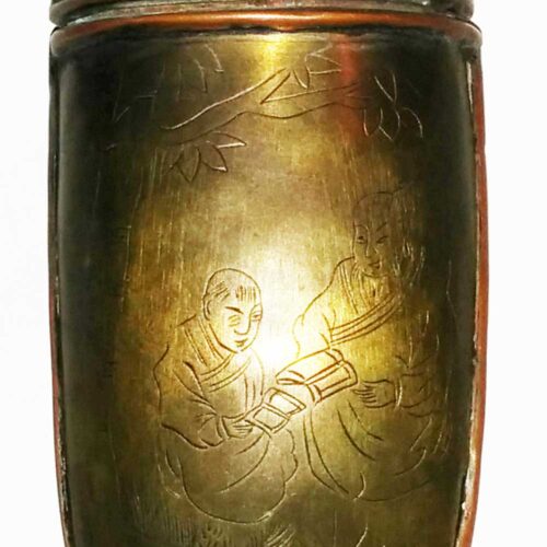 Chinese brass eye glass case engraved