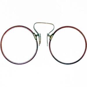 Antique horn rim gold plated bridge pince-nez with large round rims and nose springs, no lenses, marked Torshell, antique eyewear movie prop