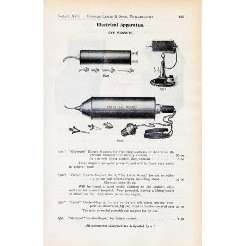 Early 1900s equipment catalog showing electric hand magnets