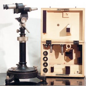 Czapski binocular corneal surface microscope 1899 by Carl Zeiss Jena with adjustable stand and movable illumination, antique precursor to the modern slit lamp biomicroscope