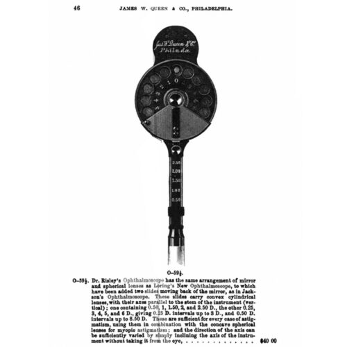 RIsley ophthalmoscope in Queens Catalog 1887