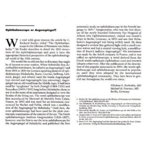 1854 article page tracing the origin of the word ophthalmoscope and its German and Greek roots