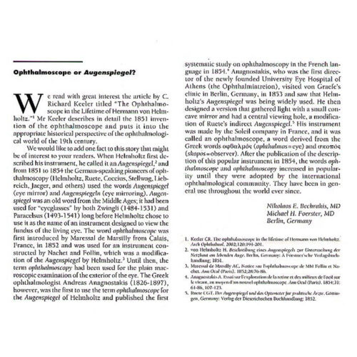 Article on origin of word "ophthalmoscope"