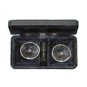 Large hard contact lenses 1950s presented in original fitted black velvet case, antique scleral lens pair