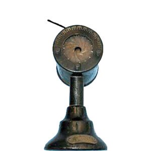 Adjustable skiascopic model eye 1907 by Dr. William A. Fisher, cast metal base with variable pupil lever, antique ophthalmic teaching instrument