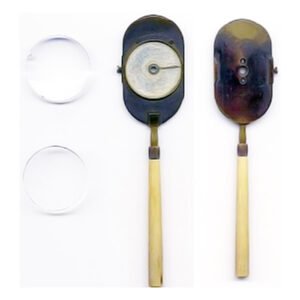 Antique Knapp Ophthalmoscope by Miller Brothers 1223 Broadway New York, two-disc concave mirror design with ivory handle, presented to American Ophthalmological Society 1873