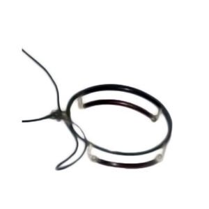 Antique monocle with slim black metal rim and original cord attachment, rare single-lens Victorian spectacle shown from above