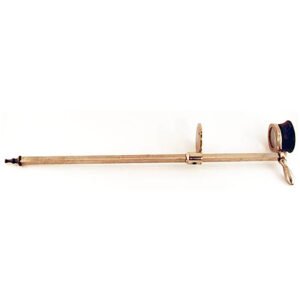 Antique metal optometer circa 1875, nickel-plated brass and steel with sliding dot disc and etched concave and convex scale markings