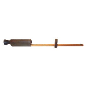 1800s wooden optometer eye tester, pre-1870 all-wood construction with sliding focus mechanism and graduated markings, shown extended